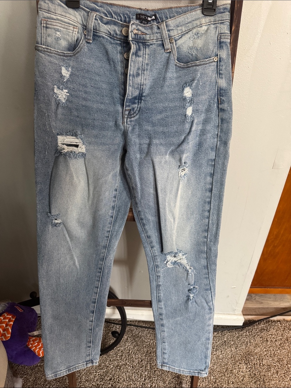 Fashion Nova Light Blue Distressed Boyfriend Jeans